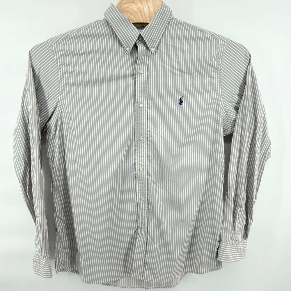 Polo Ralph Lauren Button Down Mens XL Gray White Striped Performance Shirt